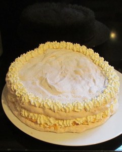 Kim's apricot & almond meringue gateau
